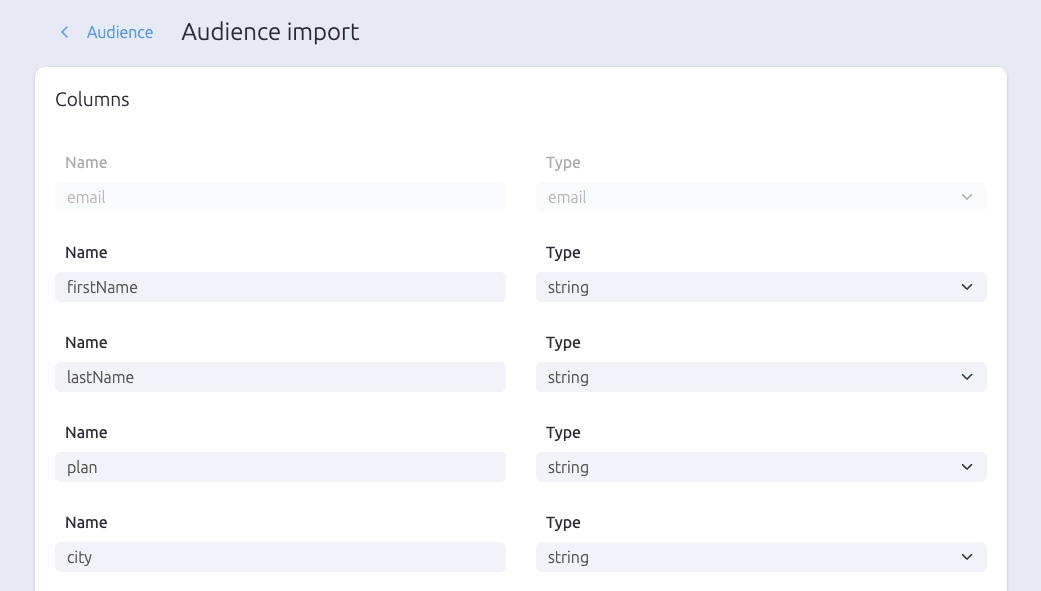 SendStreak CSV import column settings