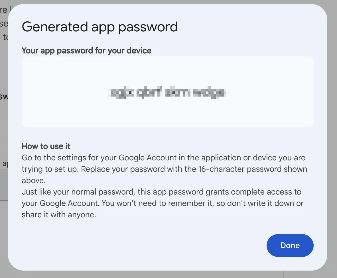 App password generated